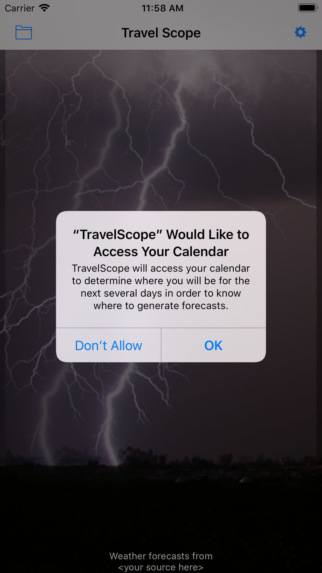 iOS calendar access request confirmation
