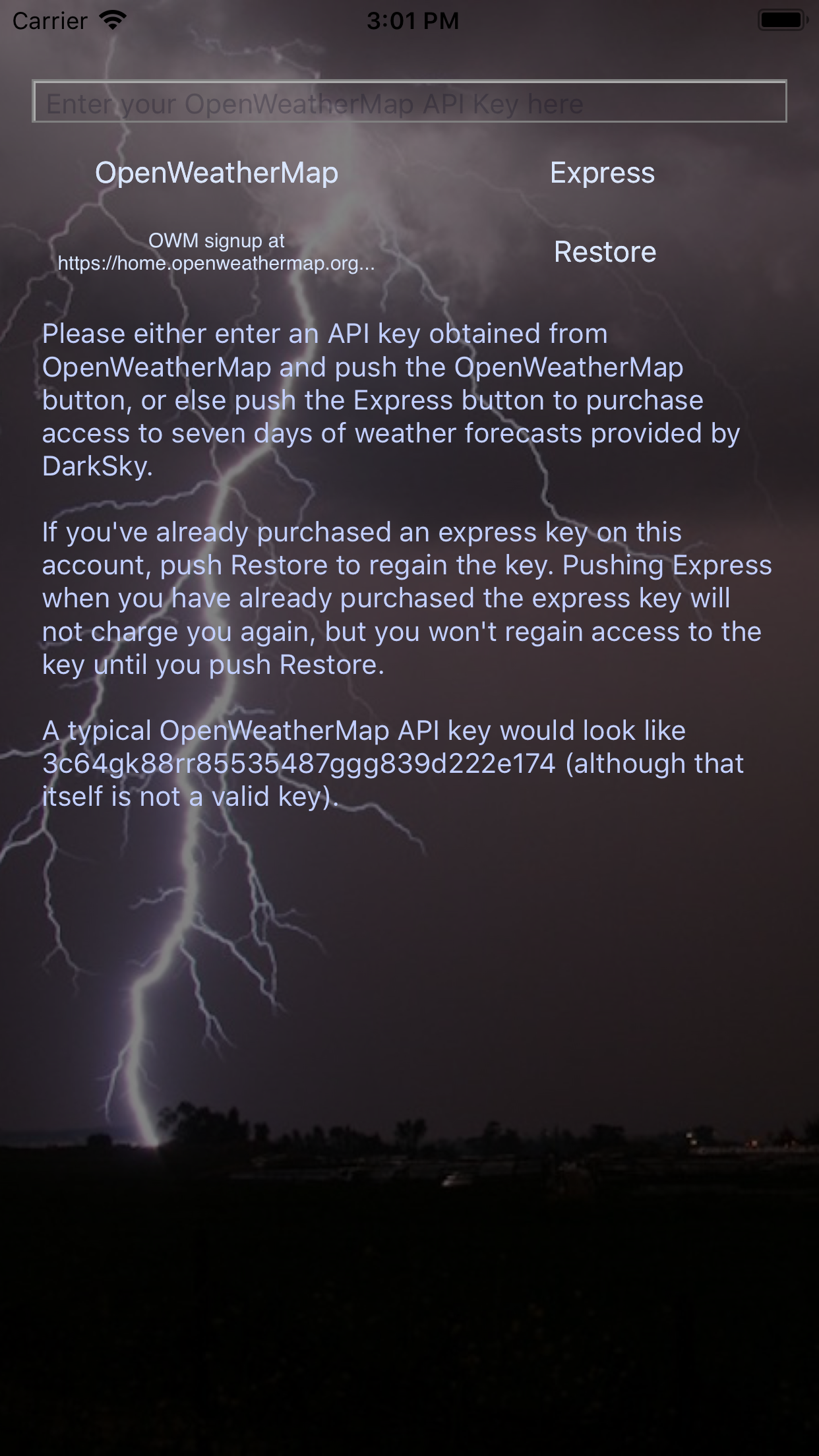 Initial weather source setup